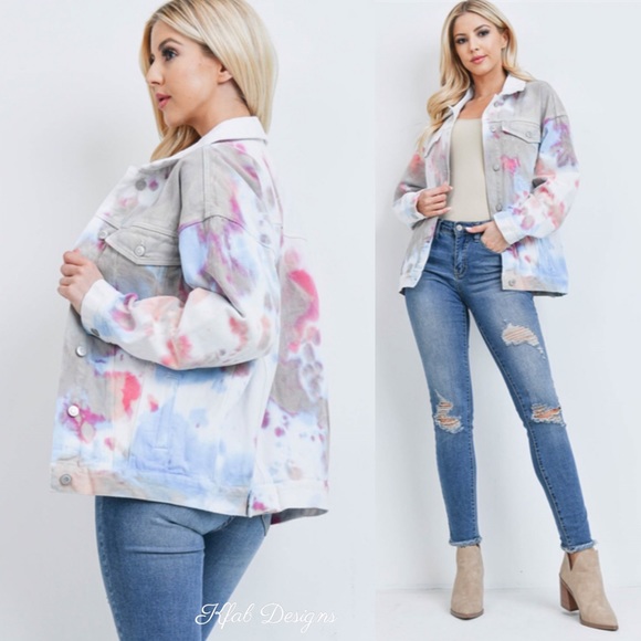 ❤️LAST! Tie Dye Oversized Button Up Denim Jacket - Picture 6 of 6
